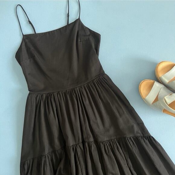 NWT Enza Costa Open Back Tiered Black Cotton Maxi Dress - Picture 5 of 8